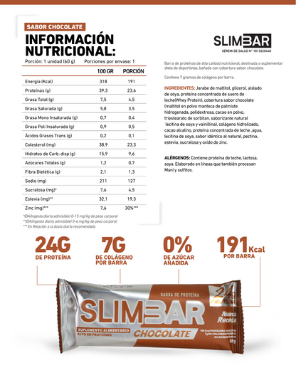 Barritas Slimbar Chocolate 60gr - 12 unidades