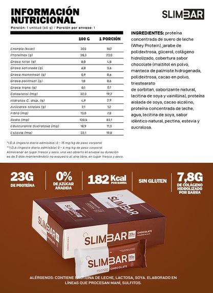 Barritas Slimbar Chocolate 60gr - 12 unidades